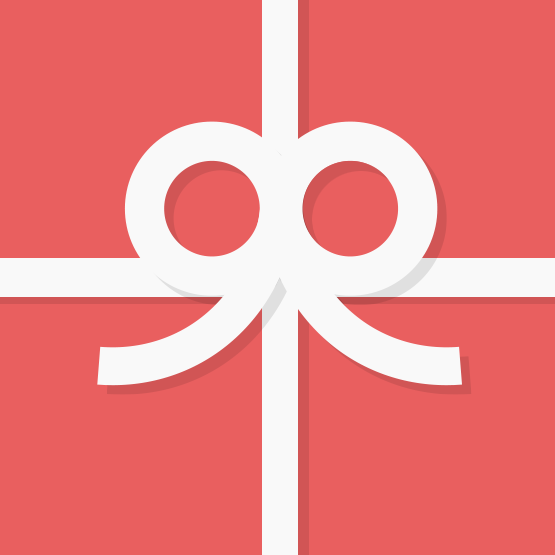 A digital gift card with a red background and a white bow design.